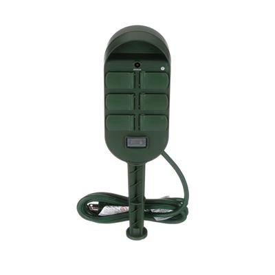 Southwire Woods 6-Outlet Yard Stake Timer - Built-In Photocell Sensor - Wireless Remote Control - Programmable Timer - Energy Saving - Durable Weather-Resistant - Green