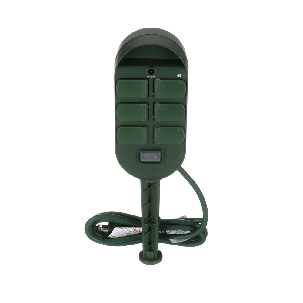Southwire Woods 6-Outlet Yard Stake Timer - Built-In Photocell Sensor - Wireless Remote Control - Programmable Timer - Energy Saving - Durable Weather-Resistant - Green