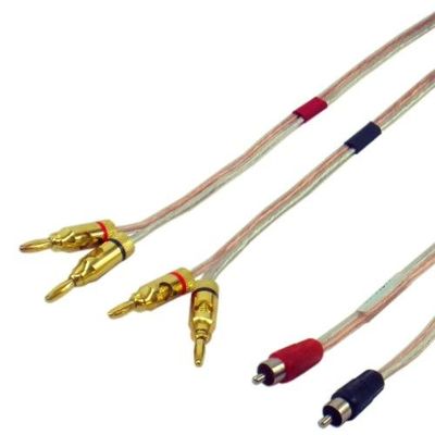 16 AWG Speaker Wire with RCA Male on one end and 1 Pair Banana Plugs - Pair (Red/Black) on The Other 10 Foot