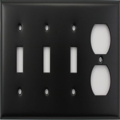 Black 4 Gang Wall Plate - 3 Toggle Switches 1 Duplex Outlet