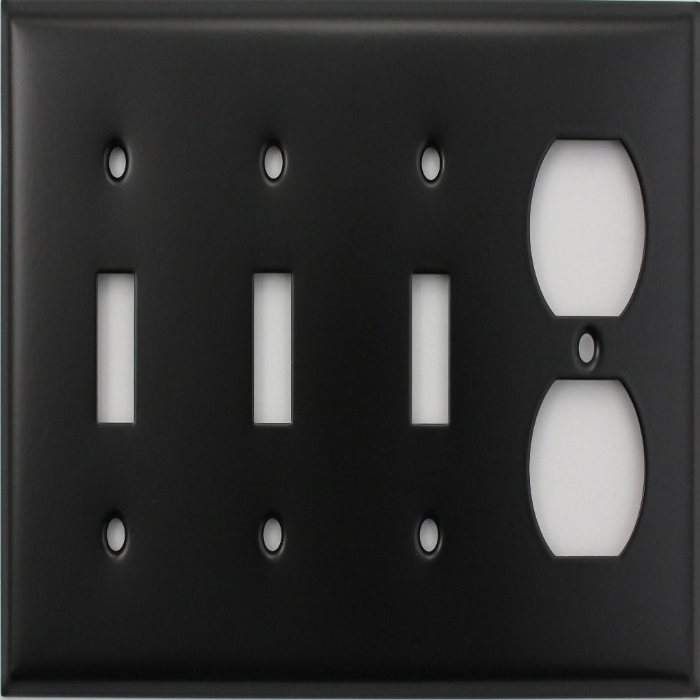Black 4 Gang Wall Plate - 3 Toggle Switches 1 Duplex Outlet