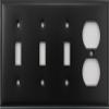 Black 4 Gang Wall Plate - 3 Toggle Switches 1 Duplex Outlet view 1