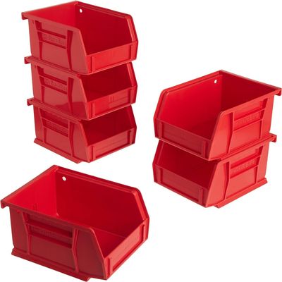 Akro-Mils 30210 AkroBins Plastic Storage Bins, 5"x4"x3", Red, 6-Pack