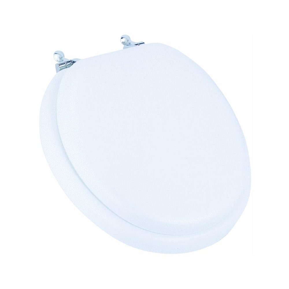 MAYFAIR 13CP 000 Soft Toilet Seat with Chrome Hinges, ROUND, Padded with Wood Core, White