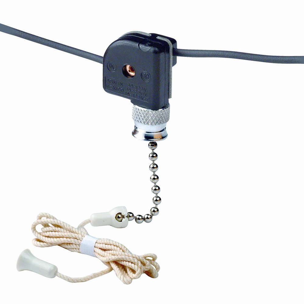 Leviton Pull Chain Switch, Single Pole On-Off; 1A-125V T, 3A-125V, 1A-250V; With Two 6 Inch Black Leads 18 Awg Awm Tew 105C 600V, Stripped 1/2 Inch, 10097-8, White