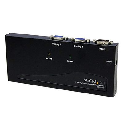 StarTech.com 2 Port High Resolution VGA Video Splitter with Built-in Video Amplifier - 350 MHz - VGA Video Splitter 1 x 2-2048x1536 80Hz, TAA (ST122PRO)