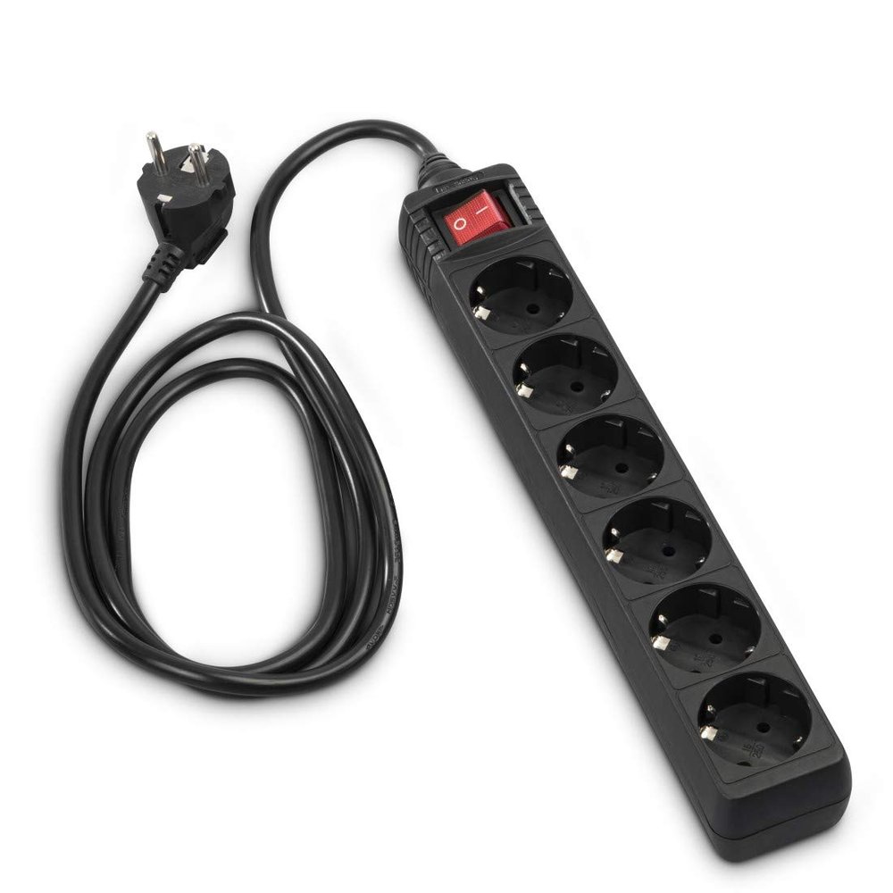 Hama 30394 - 6-Outlet Power Strip with Switch, 230 V, 1.4 m, Black