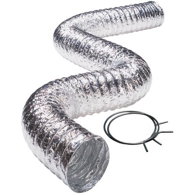 Deflecto FLXC0405 Aluminum Duct (2-ply; 5ft; UL 181 Class 1), Silver, 4"