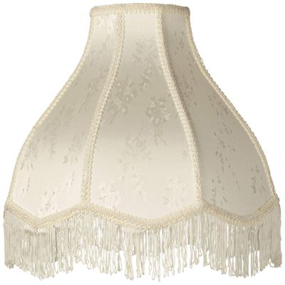 6" Top x 17" Bottom x 11" High x 12" Slant Lamp Shade Replacement Large Cream White Dome Traditional Fabric Fringe Floral Scalloped Spider Harp Finial - Springcrest