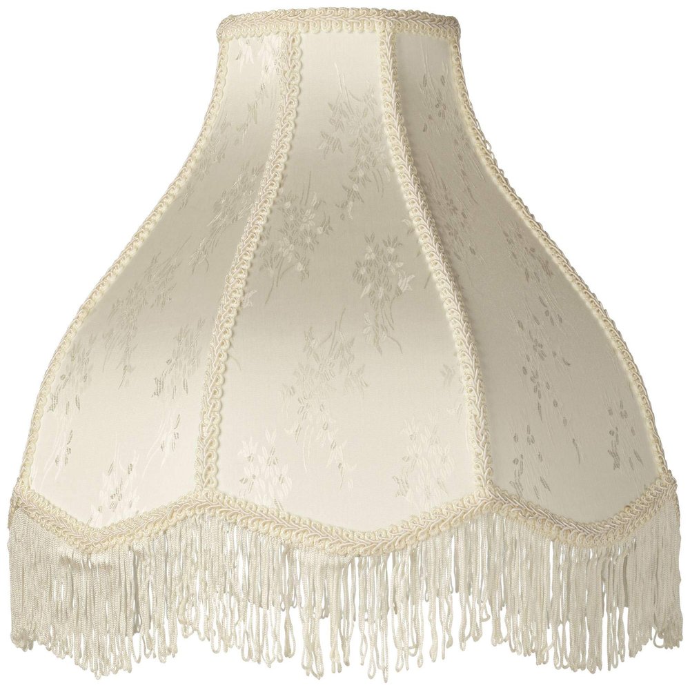 6" Top x 17" Bottom x 11" High x 12" Slant Lamp Shade Replacement Large Cream White Dome Traditional Fabric Fringe Floral Scalloped Spider Harp Finial - Springcrest
