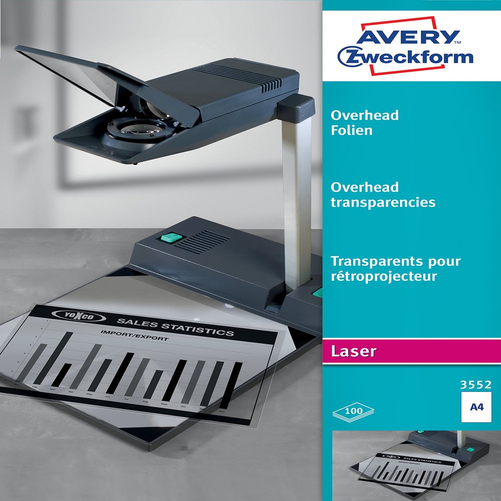 Avery Zweckform 3552 Laser and Copier Transparencies A4 Clear Pack of 100