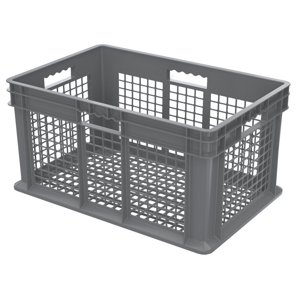 Akro-Mils 37612 Plastic Straight Wall Container Tote with Mesh Sides and Base, 24x16x12-Inch, Gray (3-Pack)