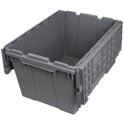 Akro-Mils 39120 Industrial Plastic Storage Tote with Hinged Attached Lid, (21-Inch L by 15-Inch W by 12-Inch H), Gray, (6-Pack)