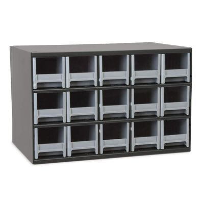 Akro-Mils 15-Drawer Steel Parts Craft Storage Cabinet Hardware Organizer, 19715, (17-Inch W x 11-Inch D x 11-Inch H), Gray Cabinet, Gray Drawers,Black