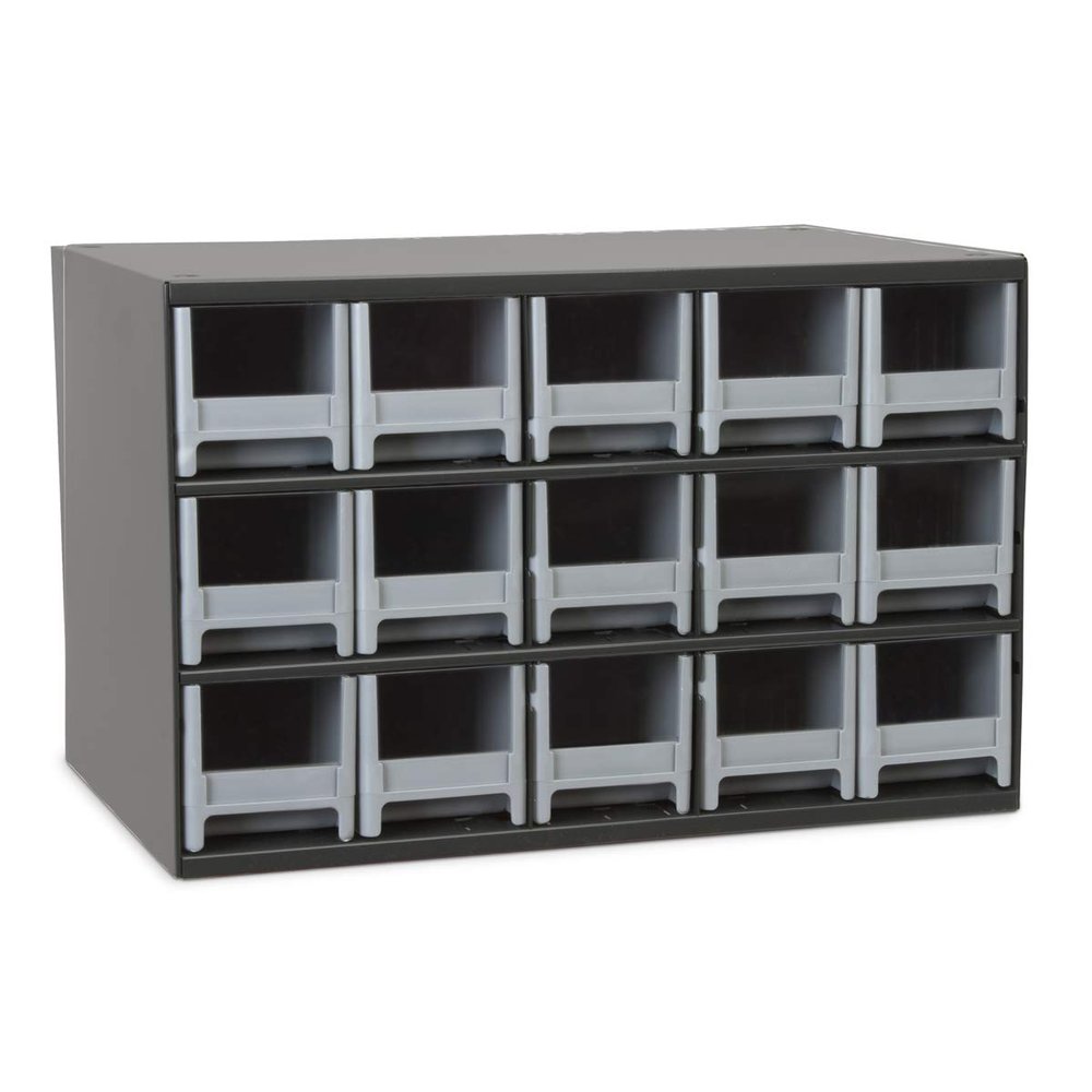 Akro-Mils 15-Drawer Steel Parts Craft Storage Cabinet Hardware Organizer, 19715, (17-Inch W x 11-Inch D x 11-Inch H), Gray Cabinet, Gray Drawers,Black