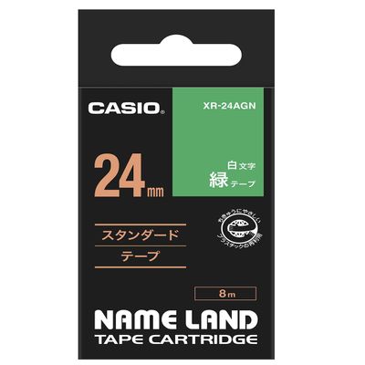 Casio Label Writer Nameland Tape 24mm XR-24AGN Green White Letters