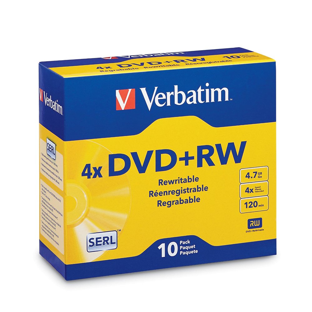 Verbatim DVD+RW 4.7GB 4X Rewritable Discs with Slim Cases, 10 Pack