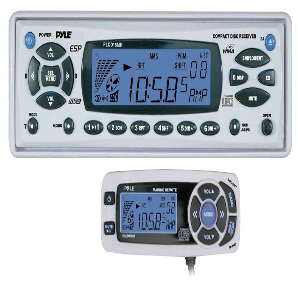 PYLE PLCD15MR AM/FM-MPX In-Dash Marine CD/MP3 Player with Full Face Detachable Panel and Wired Remote