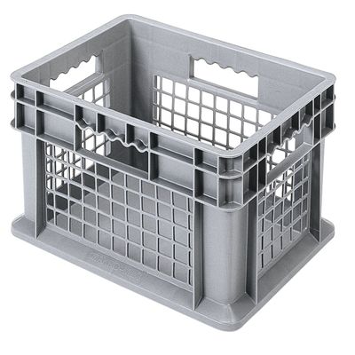 Akro-Mils 37278 Plastic Straight Wall Container Tote with Mesh Sides and Solid Base, (16-Inch x 12-Inch x 8-Inch), Gray, (12-Pack)