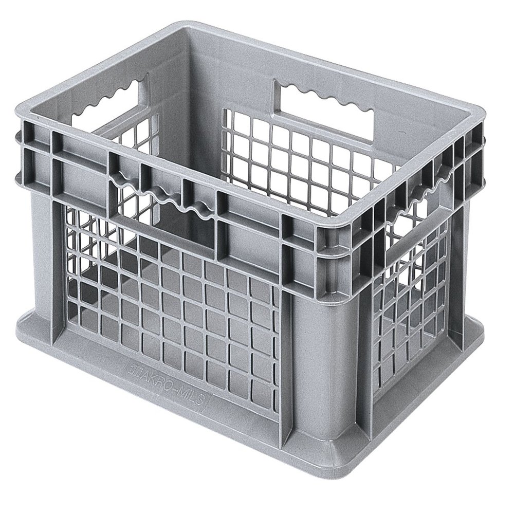 Akro-Mils 37278 Plastic Straight Wall Container Tote with Mesh Sides and Solid Base, (16-Inch x 12-Inch x 8-Inch), Gray, (12-Pack)