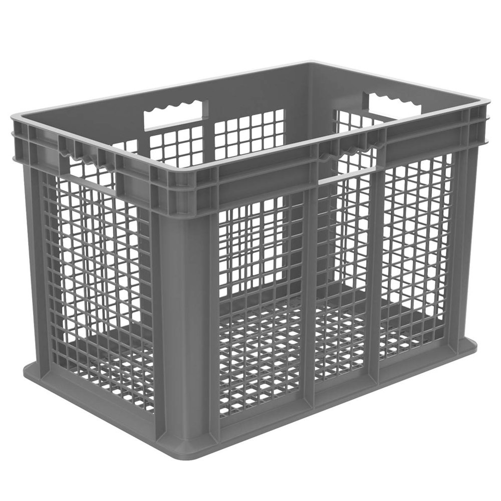 Akro-Mils 37616 Plastic Straight Wall Container Tote with Mesh Sides and Mesh Base, (24-Inch x 16-Inch x 16-Inch), Gray, (2-Pack)