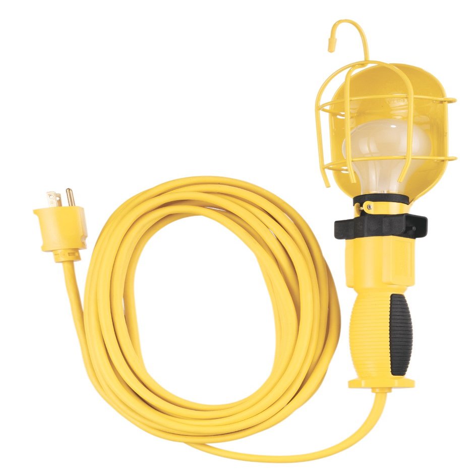 Coleman Cable 5857 16/3 SJEOW Trouble Light with Metal Guard and Outlet, 25-Foot
