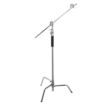 Flashpoint 10' C Light Stand on Turtle Base Kit with Two Tier Spring Loaded Riser Column, Two 3" GOBO Heads, Baby Pin and 40" Grip Arm, Chrome, a C Stand for Cinema and Still Studios