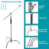 Flashpoint 10' C Light Stand on Turtle Base Kit with Two Tier Spring Loaded Riser Column, Two 3" GOBO Heads, Baby Pin and 40" Grip Arm, Chrome, a C Stand for Cinema and Still Studios view 2