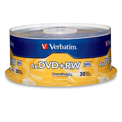 Verbatim DVD+RW 4.7GB 4X Rewritable Discs, Branded, 30 Pack Spindle