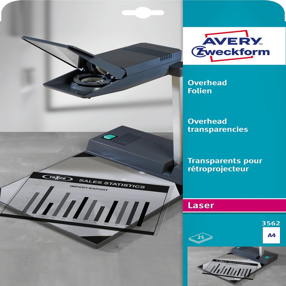 Avery Zweckform 3562 Overhead Projector Transparencies A4 0.1 mm Special Coating Pack of 25