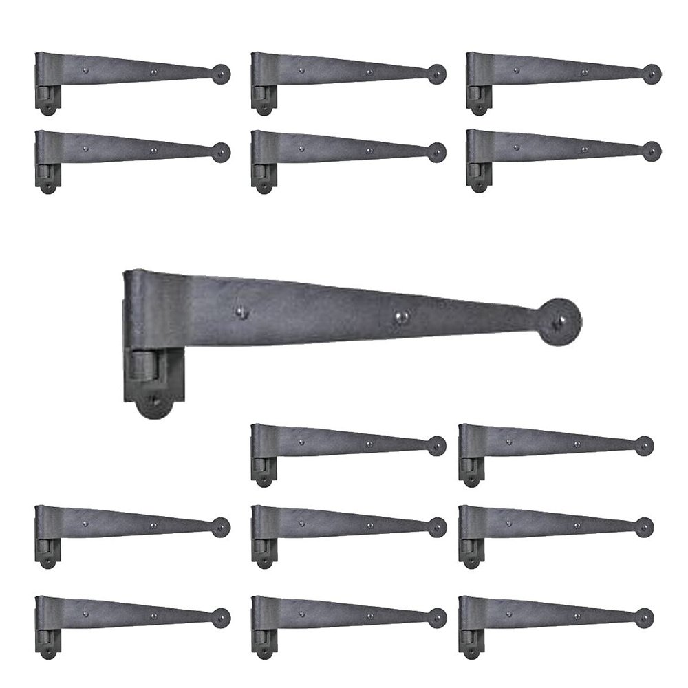 Renovators Supply Manufacturing Black Wrought Iron Offset Lift Off Pintle Strap Hinge 11 in. Pintle Strap Gate and Door Hinges with Hardware Pack of 15