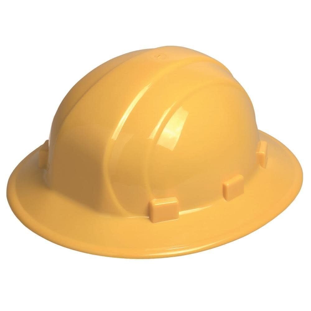 ERB Hard Hat, Full Brim, 6-pt.Slide-Lock, Yellow, Medium