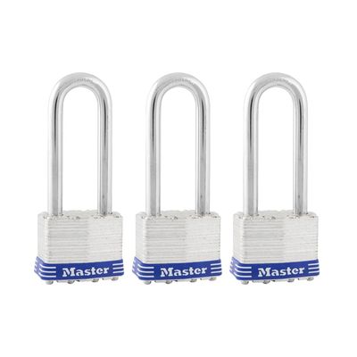 Master Lock Silver Outdoor Keyed-Alike Padlocks with Keys, Extra Long Shackle Lock for Gate, Fence, Shed, or Other Equipment, 3 Pack, 1TRILJ