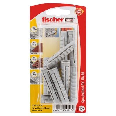 Fischer 49110 10 x 50 mm SX K Expansion Plug with Rim - Multi-Colour (10-Piece)