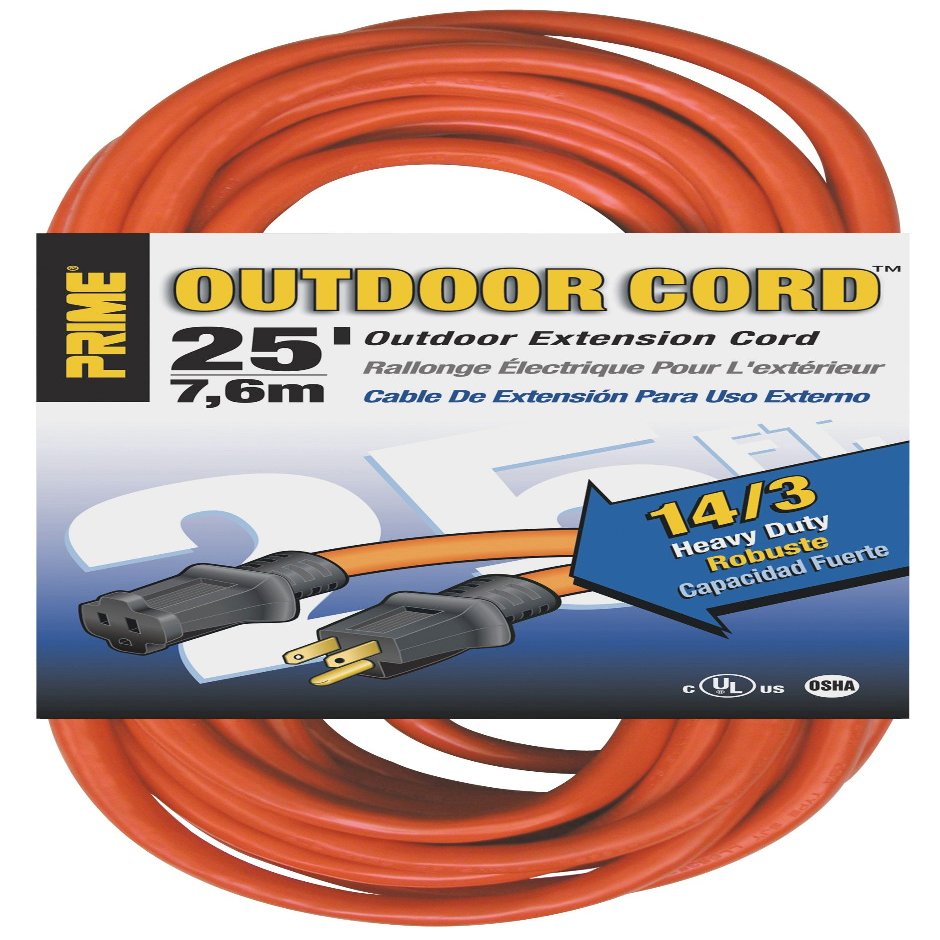 Prime EC501725 25-Foot 14/3 SJTW Heavy Duty Outdoor Extension Cord, Orange