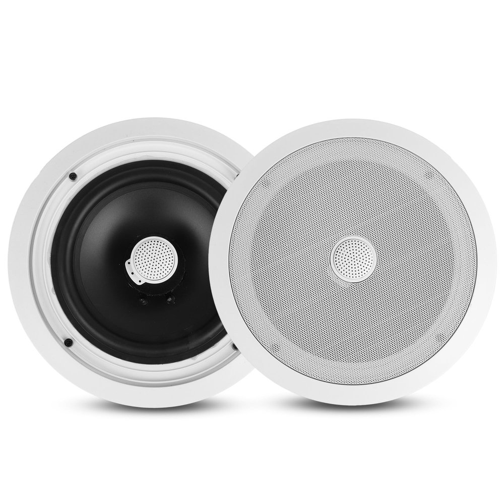 Pyle 8 Ceiling Mount Speakers (Pair)- 2-Way Stereo Speaker System with Easy Install Flush Design - Directable 1 Titanium Dome Tweeter - 55Hz Freq Response for Deep Bass - 300W Peak Power,(White)