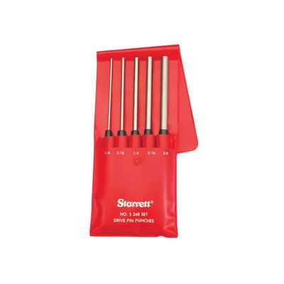 Starrett Extra-Long Drive Pin Punch Set with Knurled Grip and Protective Vinyl Case - 8" Length, 1/8", 3/16", 1/4", 5/16", 3/8" Punch Diameter - Set of 5 - S248PC