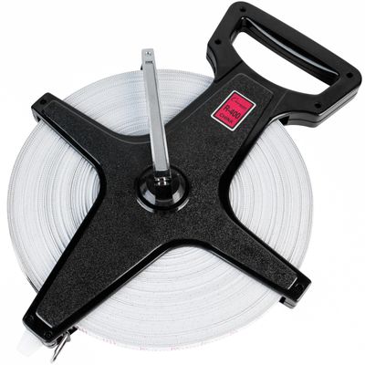 Champion Sports Open Reel Measuring Tapes  Durable Hand Crank with Metal Spike, Dual-Sided Feet & Meters, Perfect for Track & Field and Long Jump, 400 Feet/120 Meters