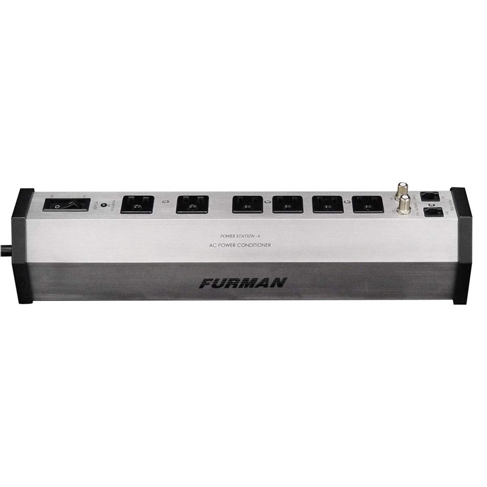 Furman PST-6 15-Amp Aluminum Chassis 6-Outlet Cable and Telco Protection Standard Level Power Conditioning, Silver
