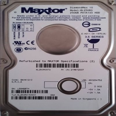 6L250R0 MAXTOR 250GB 7200RPM ATA-133 HARD DRIVE P/n: 6L250R0 -MAXTOR