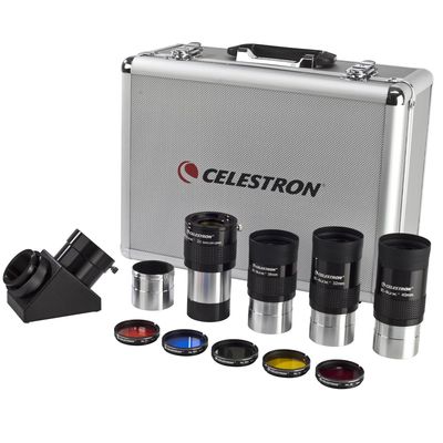 Celestron  2 Eyepiece and Filter Accessory Kit  12 Piece Telescope Accessory Set  E-Lux Telescope Eyepiece  Barlow Lens  Colored Filters  Diagonals  Sturdy Metal Carry Case