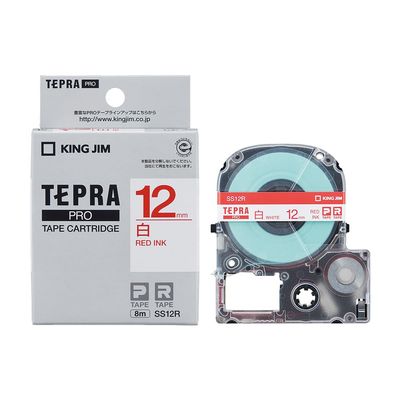 King Jim SS12R Tepra PRO Tape Cartridge, 0.5 inches (12 mm), White, Red Letter