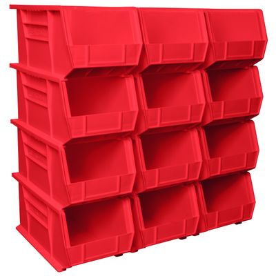 Akro-Mils 30240 AkroBins Plastic Hanging Stackable Storage Organizer Bin, 15-Inch x 8-Inch x 7-Inch, Red, 12-Pack