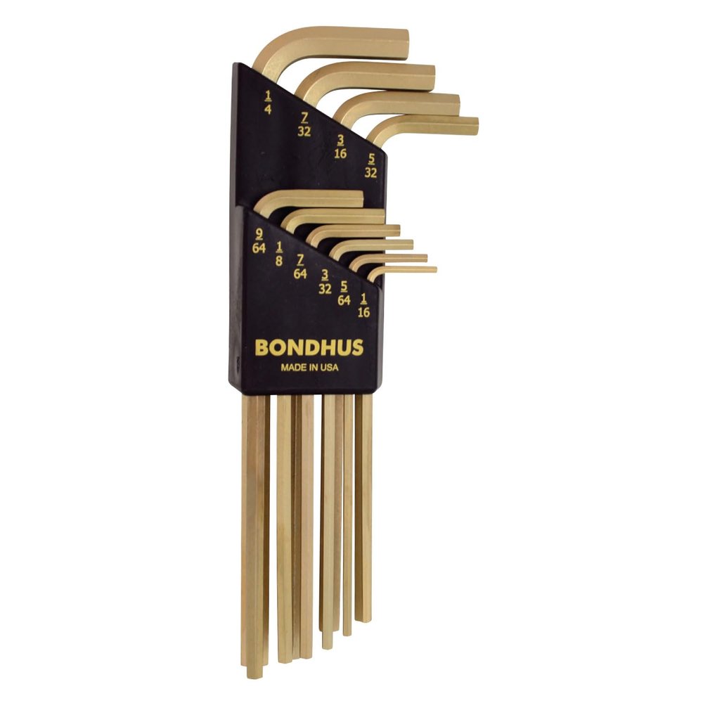 Bondhus 38138 Set of 10 Hex L-wrenches with GoldGuard Finish, Long Length, sizes 1/16-1/4-Inch
