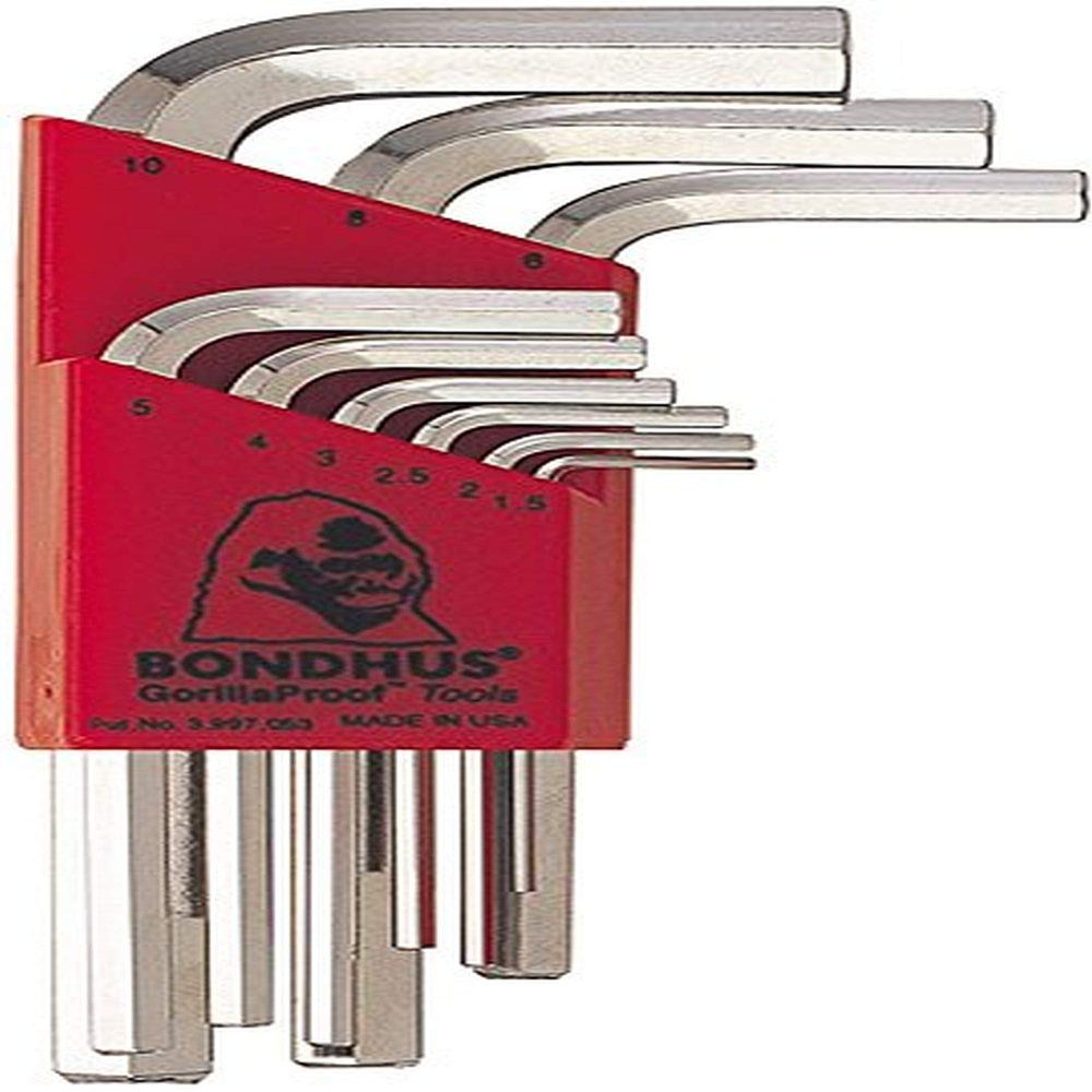 Bondhus 16299 Set of 9 Hex L-wrenches w/BriteGuard,Short,sizes 1.5-10mm, Multicolor, One Size