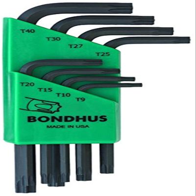 Bondhus 31734 Set of 8 Star L-wrenches, Short Length, sizes T9-T40, multi, one size