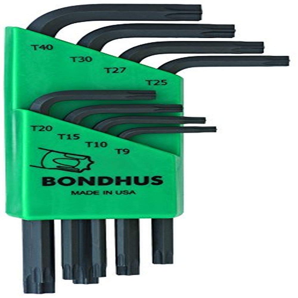 Bondhus 31734 Set of 8 Star L-wrenches, Short Length, sizes T9-T40, multi, one size
