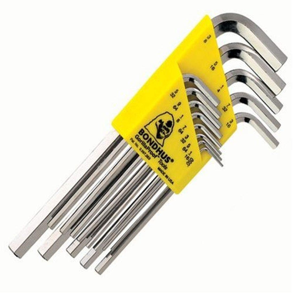Bondhus 16137 Set of 13 Hex L-wrenches w/BriteGuard,Long,sizes .050-3/8"