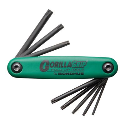 Bondhus 12638 GorillaGrip Set of 8 Tamper Resistant Star Fold-up Keys, sizes TR9-TR40