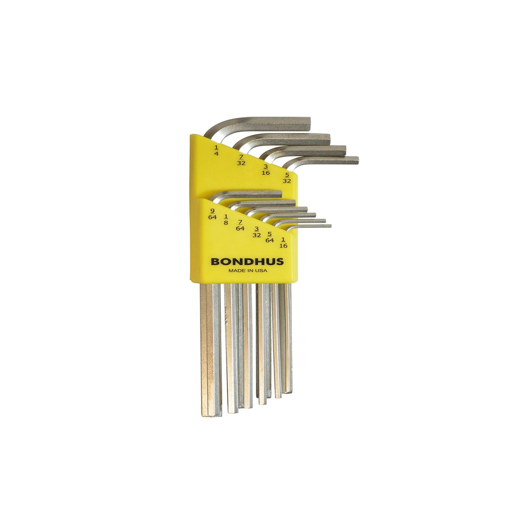 Bondhus 16138 Set of 10 Hex L-wrenches with BriteGuard Finish, Long Length, sizes 1/16-1/4-Inch